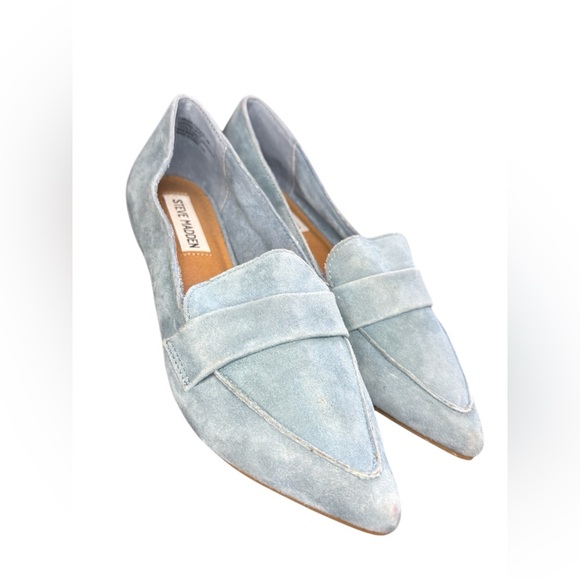 Steve Madden women’s carver Leather Loafer flats size 6 beautiful baby blue used - Picture 1 of 9